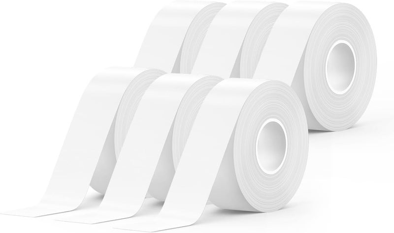SUPVAN E10 & E11 Label Maker Tape, 6 Rolls 0.59in × 19.7ft (15mm × 6m) Genuine Continuous Laminated Thermal Label Tape Refill, Waterproof Oilproof Child-Safe Durable Auto Detect Labels, Black on White - Image 1